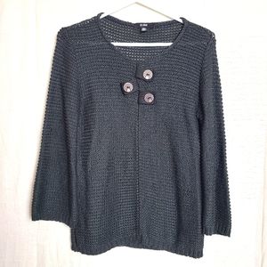 Belamie Knit Sweater Black Grannycore Round Neck Long Sleeves Pullover Cottage
